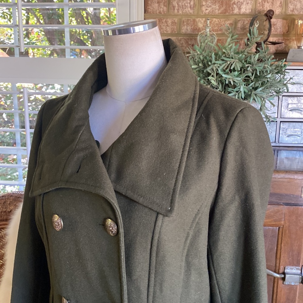 New York & COMPANY MILITARY STYLE BUTTON WOOL BLEND PEA COAT MEDIUM NO BELT - Picture 3 of 10